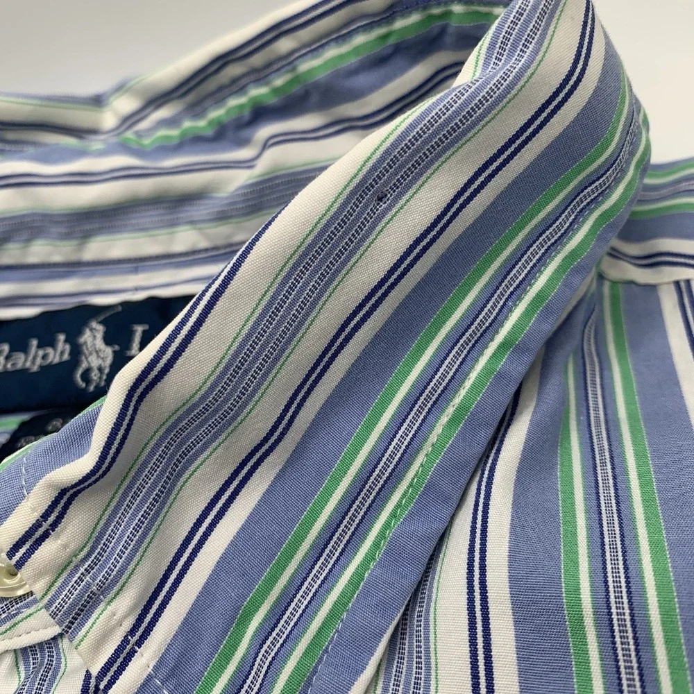 Polo Ralph Lauren Men's Blue Green Striped Long Sleeve Button Up Shirt Pony XL